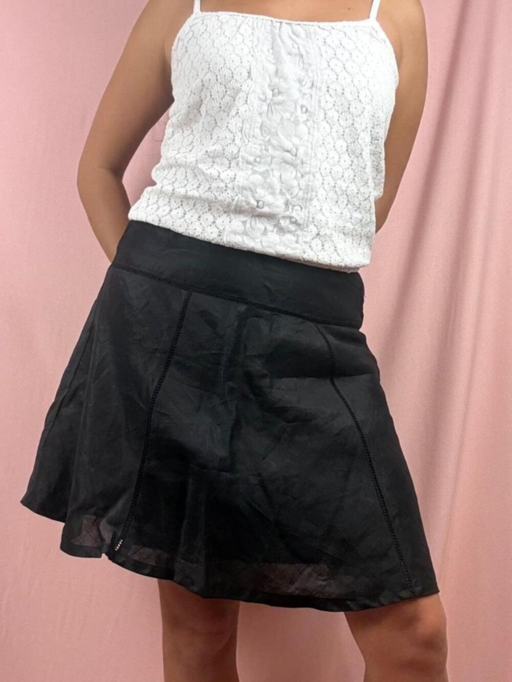 Black Linen Midi Skirt